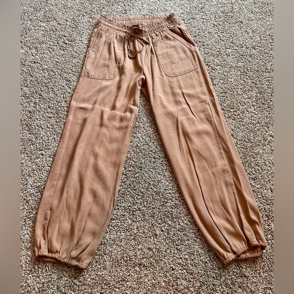 EUC Sz S Democracy tan light weight joggers